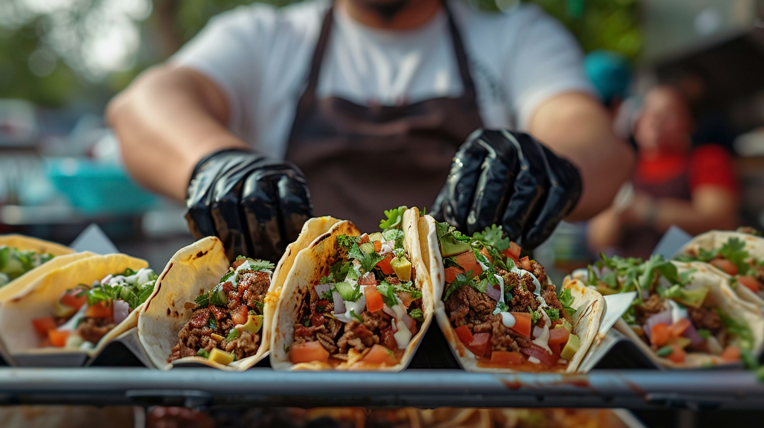Tacos being arranged for event catering.